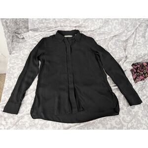 vince black silk button down blouse size 2
